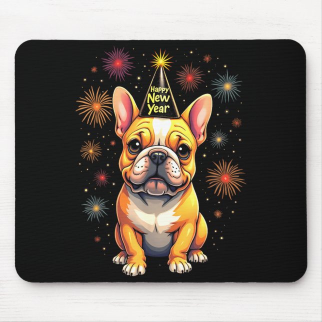Happy New Year 2025 Eve Firework Dog Funny French  Mouse Mat (Front)