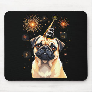 Happy New Year 2025 Eve Firework Dog Funny Pug Dog Mouse Mat