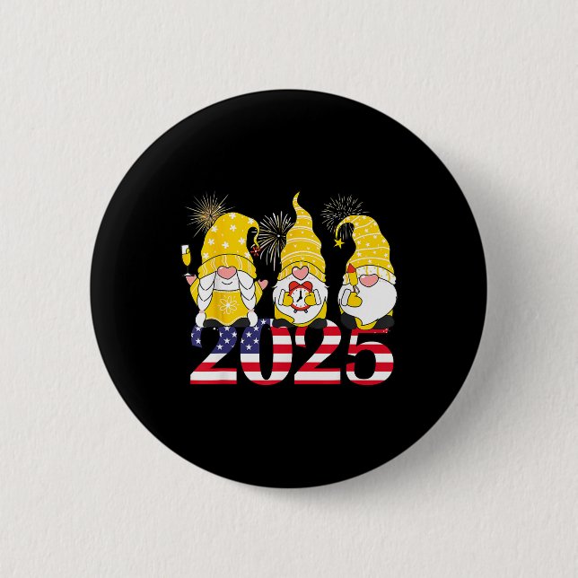 Happy New Year 2025 Eve Party Gnomes Fireworks Hel 6 Cm Round Badge (Front)