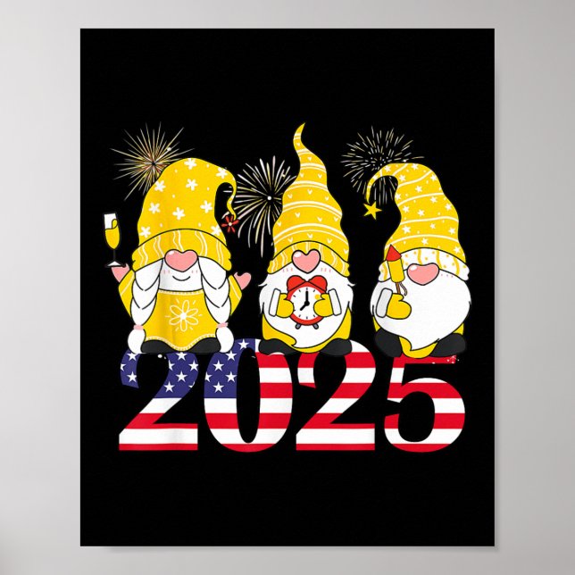 Happy New Year 2025 Eve Party Gnomes Fireworks Hel Poster (Front)