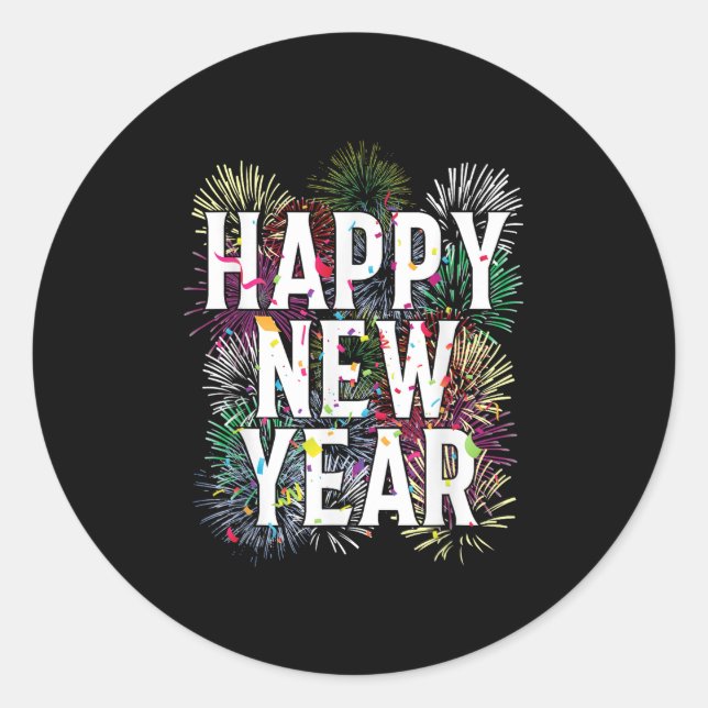 Happy New Year 2025 Family Reunion Party Fireworks Classic Round Sticker (Front)