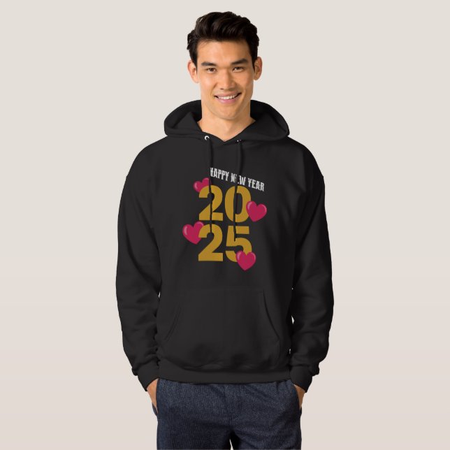 Happy New Year 2025 - Festive Heart Design Hoodie (Front Full)