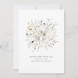Happy New year 2025 Fireworks Gold Black Holiday Card