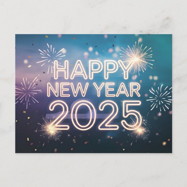Happy New Year 2025 Fireworks Holiday Postcard (Front)