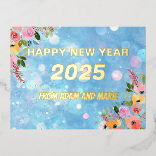 Happy New Year 2025 Foil Holiday Postcard
