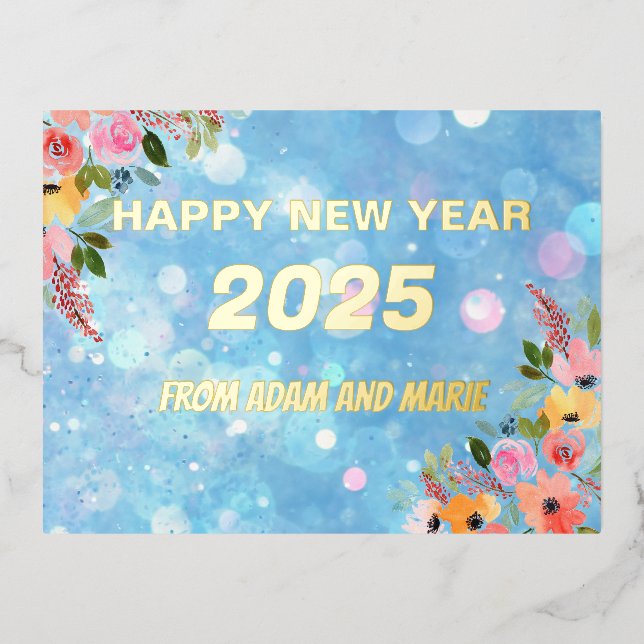 Happy New Year 2025 Foil Holiday Postcard (Front)