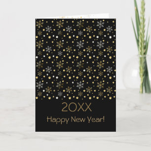 Happy New Year 2025 & Gold Christmas Characters Holiday Card