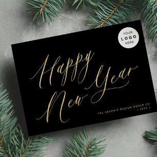 Happy New Year 2025 gold script business LOGO Holiday Card