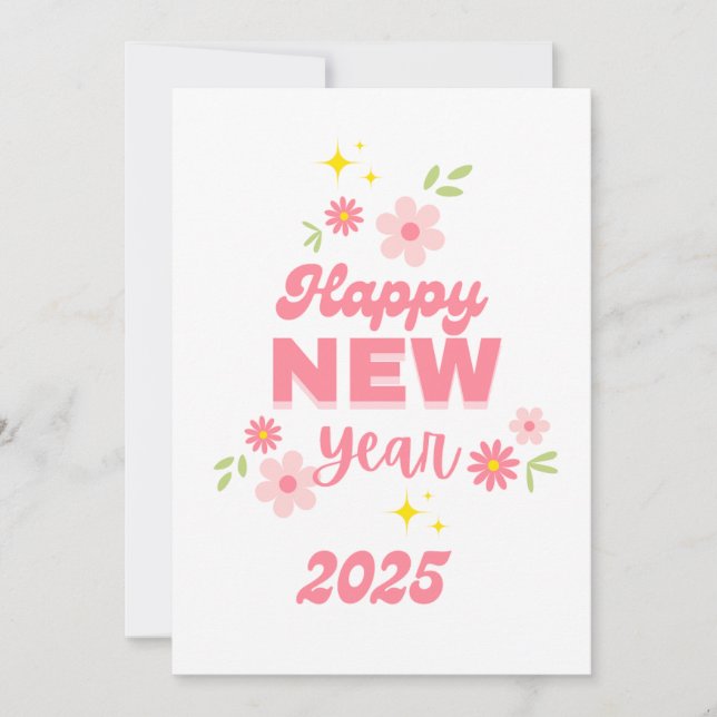 HAPPY NEW YEAR 2025 GREETINGS Pink Holiday card    (Front)