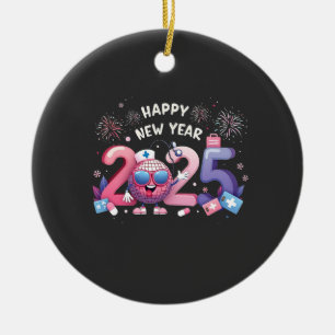 Happy New Year 2025 Nursing Disco Ball Healthcare Ceramic Tree Decoration
