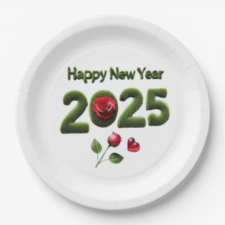Happy New Year 2025 Paper Plate