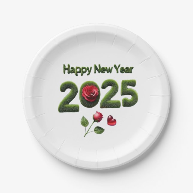 Happy New Year 2025 Paper Plate (Front)