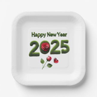 Happy New Year 2025 Paper Plate