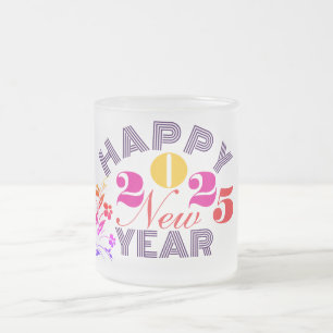 Happy New Year 2025, Party Friends Family Frosted Glass Coffee Mug