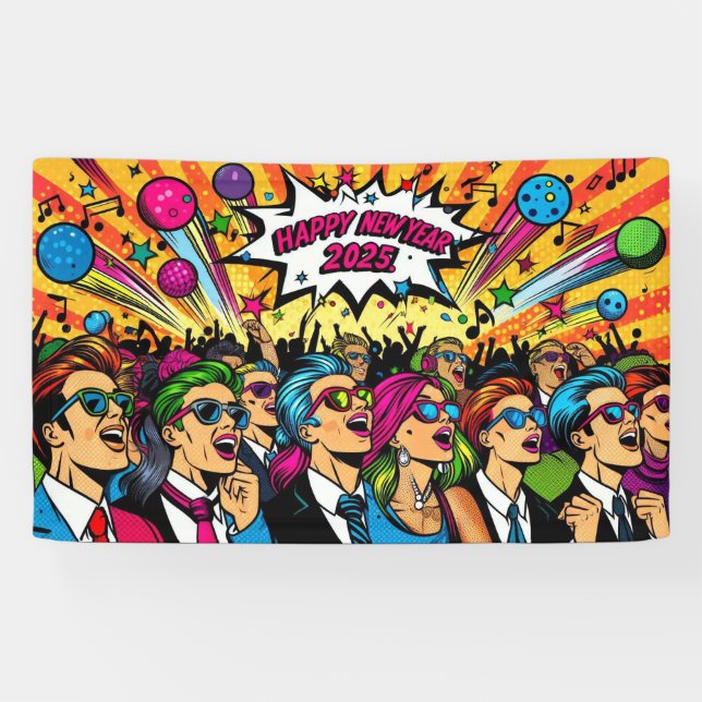 Happy New Year 2025 Pop Art Style Banner (Horizontal)