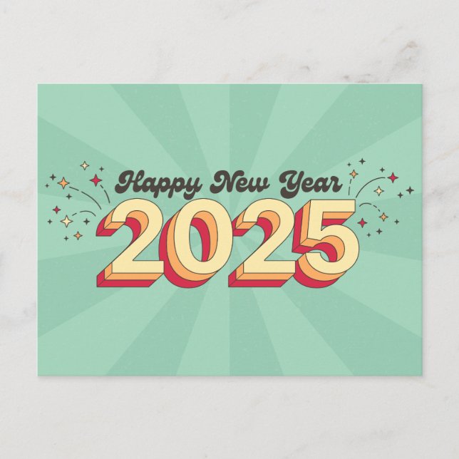 Happy new year 2025 retro 3d typography design postcard (Front)