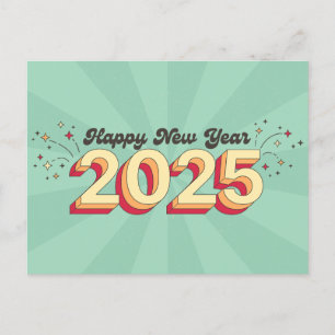 Happy New Year 2025 retro style typography Postcard