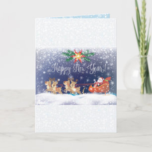 Happy New Year 2025 & Santa Christmas Characters Holiday Card