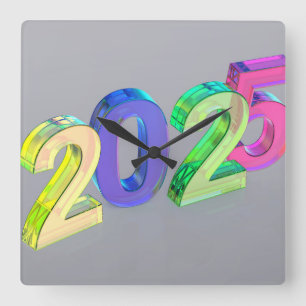 Happy New Year 2025 Square Wall Clock
