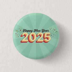 Happy new year 2025 stars cartoon text Gift Tag 3 Cm Round Badge