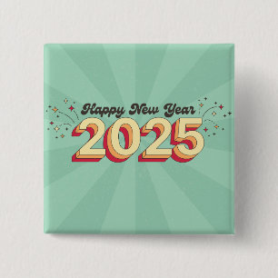 Happy new year 2025 vintage typography 15 cm square badge