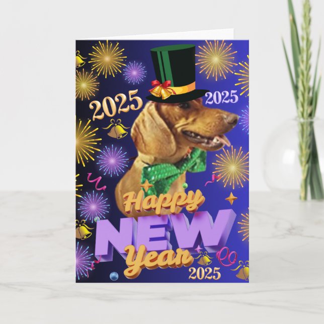 Happy New Year 2025 Weenie Dog Greeting Card (Front)