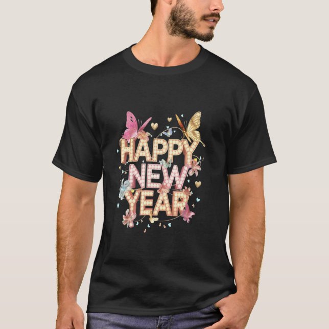 Happy new year 2025 Wildflower Butterfly countdown T-Shirt (Front)