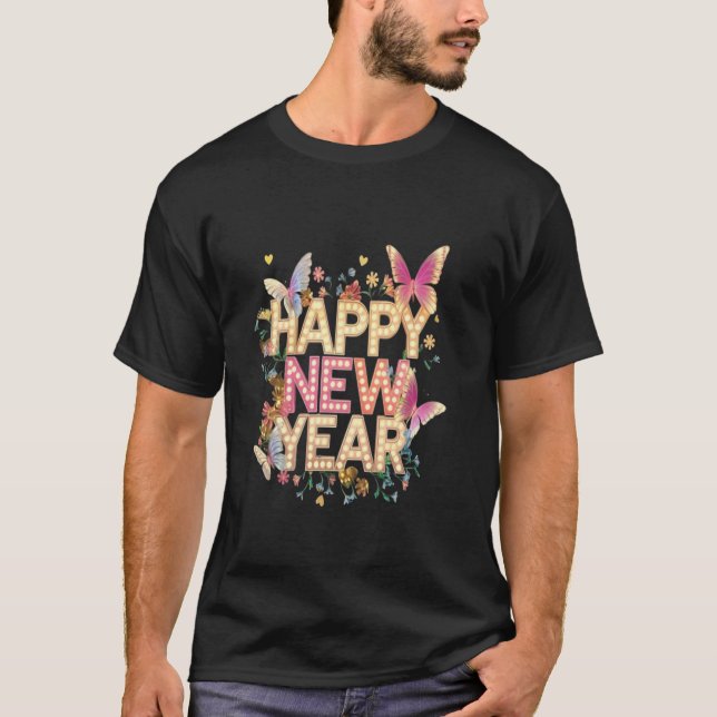 Happy new year 2025 Wildflower Butterfly countdown T-Shirt (Front)