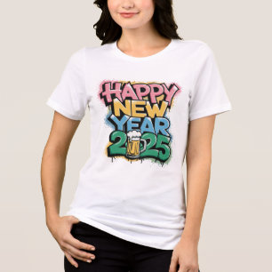 Happy New Year 2025 with a Mug Graffiti Design Tri-Blend Shirt