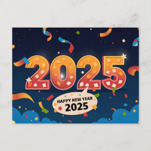Happy New Year 2025 with Colourful text Holiday Postcard