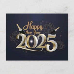 Happy New Year 2025 with Colourful text Holiday Postcard
