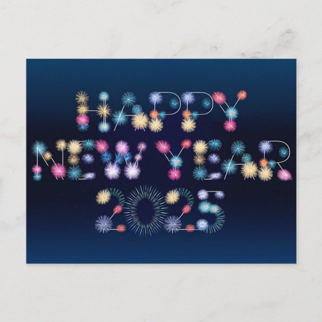 Happy New Year 2025 with Colourful text Holiday Postcard (Front)