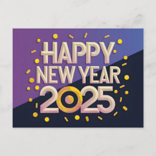 Happy New Year 2025 with Colourful text Holiday Postcard