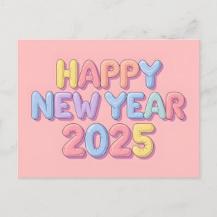 Happy New Year 2025 with Colourful text Holiday Postcard