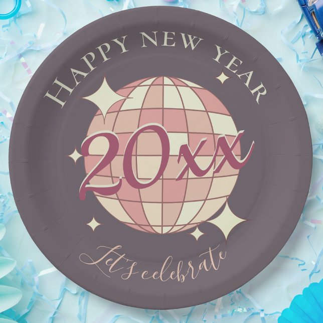 Happy new year 2025 year's eve party retro decor paper plate (Creator Uploaded)