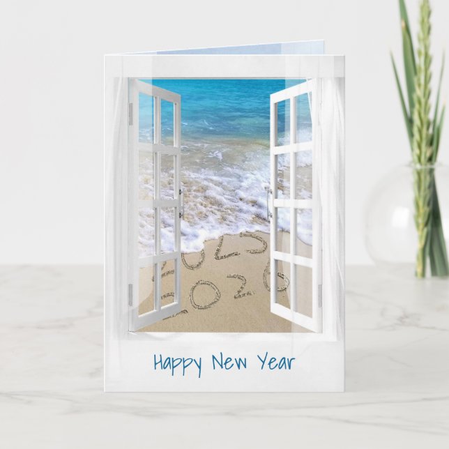 Happy New Year 2026 Beach Window  Card (Front)