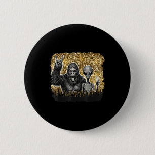 Happy New Year 2026 Bigfoot Alien Lovers New Years 6 Cm Round Badge