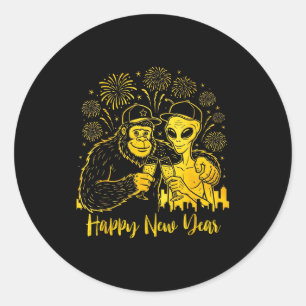 Happy New Year 2026 Bigfoot Alien Lovers New Years Classic Round Sticker