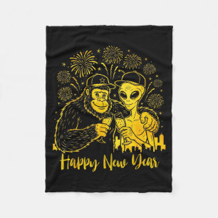 Happy New Year 2026 Bigfoot Alien Lovers New Years Fleece Blanket