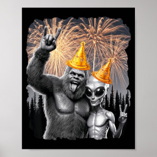 Happy New Year 2026 Bigfoot Alien Lovers New Years Poster