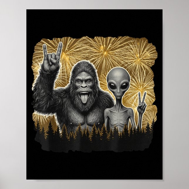 Happy New Year 2026 Bigfoot Alien Lovers New Years Poster (Front)