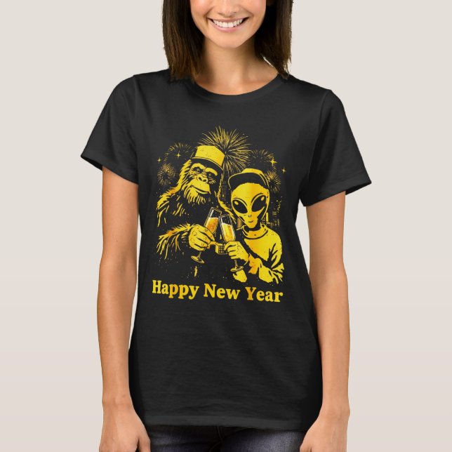 Happy New Year 2026 Bigfoot Alien Lovers New Years T-Shirt (Front)