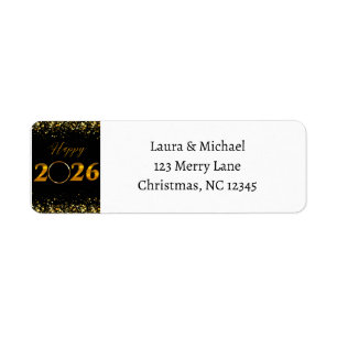 Happy New Year 2026   Black and Gold Address Label