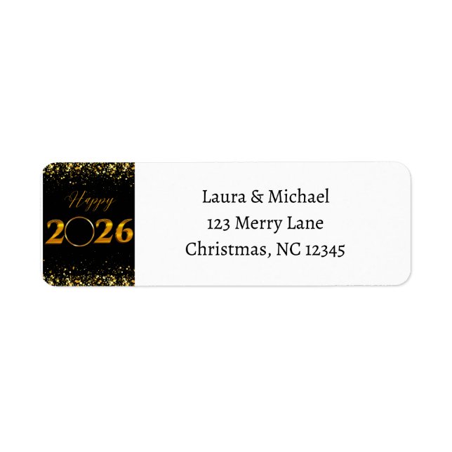 Happy New Year 2026 | Black and Gold Address Label (Front)