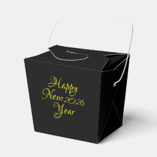 Happy New Year 2026 Black and Yellow Script Favour Box