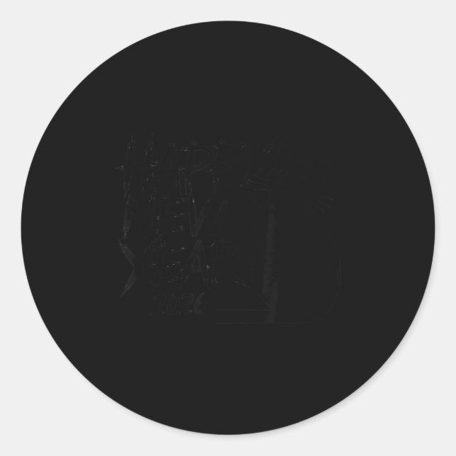 Happy New Year 2026 Black Cat Cute Minimal Holiday Classic Round Sticker (Front)