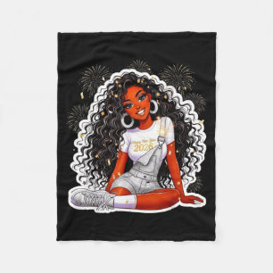 Happy New Year 2026 Black Girl Magic Melanin  Fleece Blanket