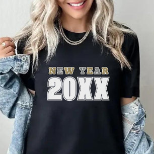 Happy New Year 2026 Black Silver & Gold Glitter T-Shirt