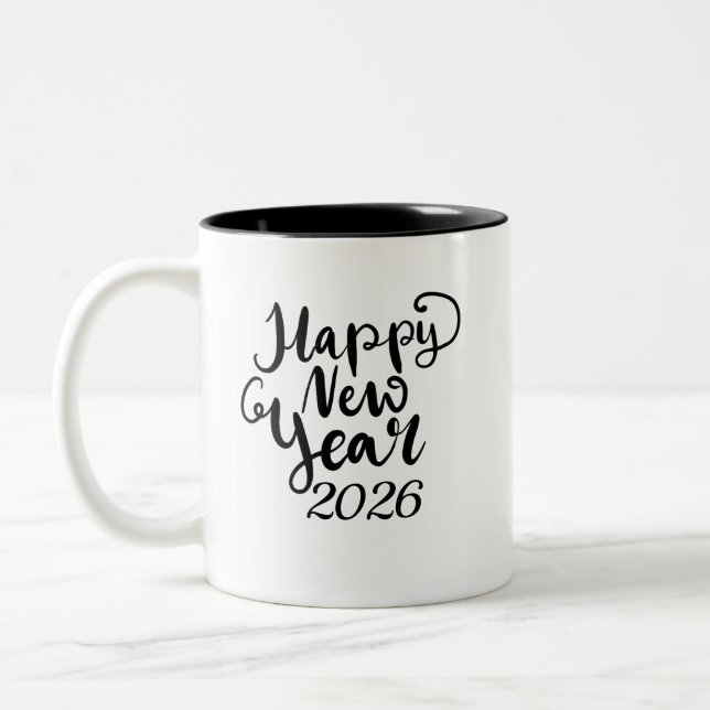 Happy New Year 2026 Black Text Mug (Left)