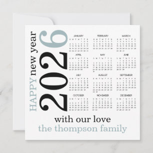 Happy New Year 2026 Blue White Calendar Holiday Card